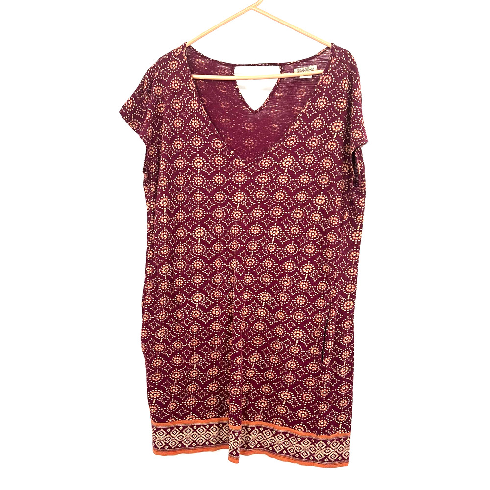 Lucky Brand size‎ Large short sleeve shirt top tunic keyhole back purple white
